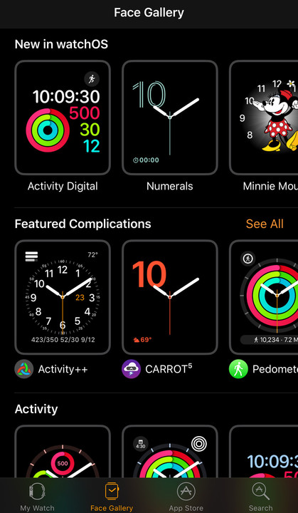 See what's new and other faces in the Face Gallery tab of the Watch app.